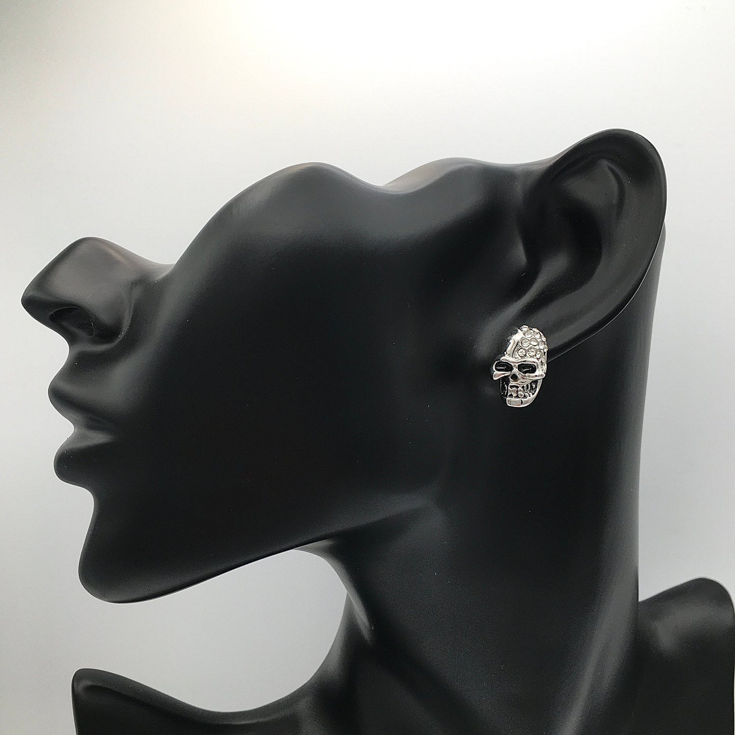 Handcrafted Silver Skull Stud Earrings - Gothic Style Diamond Skull Jewelry, Bold Statement Earrings