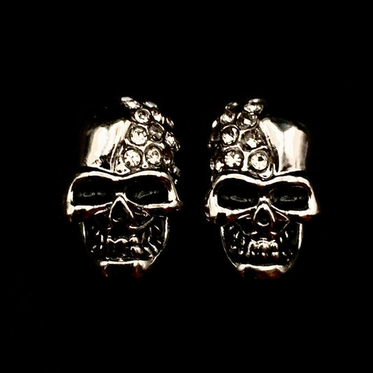 Handcrafted Silver Skull Stud Earrings - Gothic Style Diamond Skull Jewelry, Bold Statement Earrings