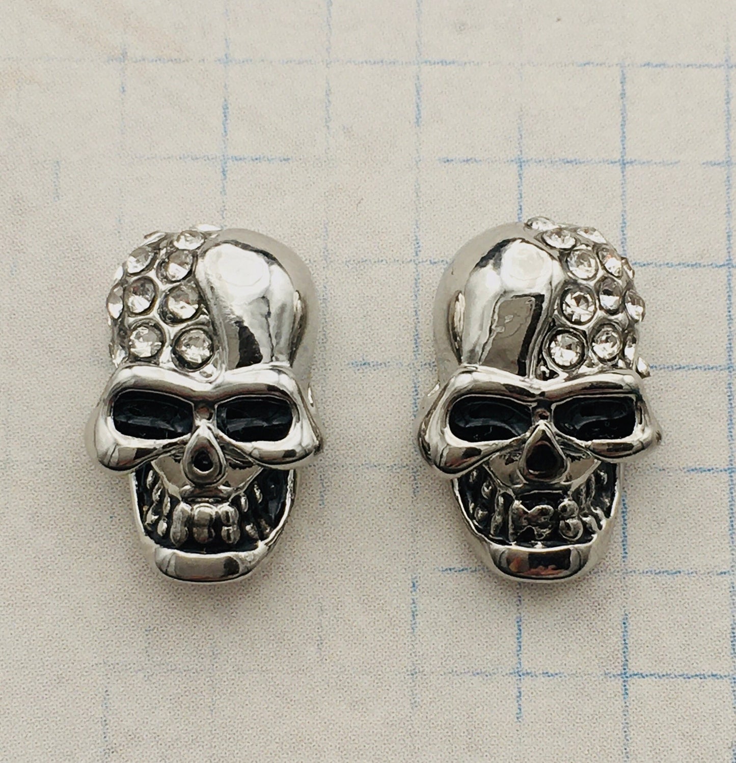 Handcrafted Silver Skull Stud Earrings - Gothic Style Diamond Skull Jewelry, Bold Statement Earrings