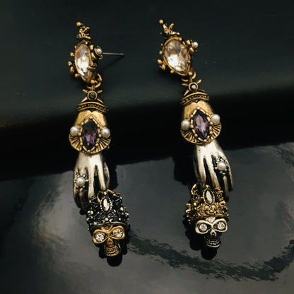 Gothic King Skull Earrings | Victorian Antique Statement Jewelry | Hand of the King Skull Design