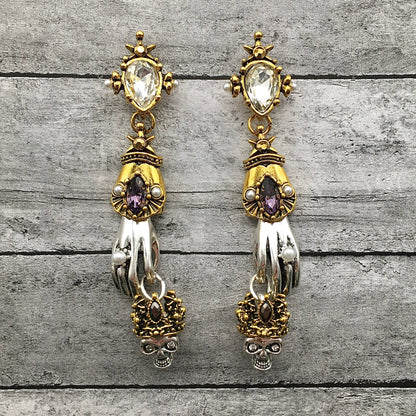 Gothic King Skull Earrings | Victorian Antique Statement Jewelry | Hand of the King Skull Design