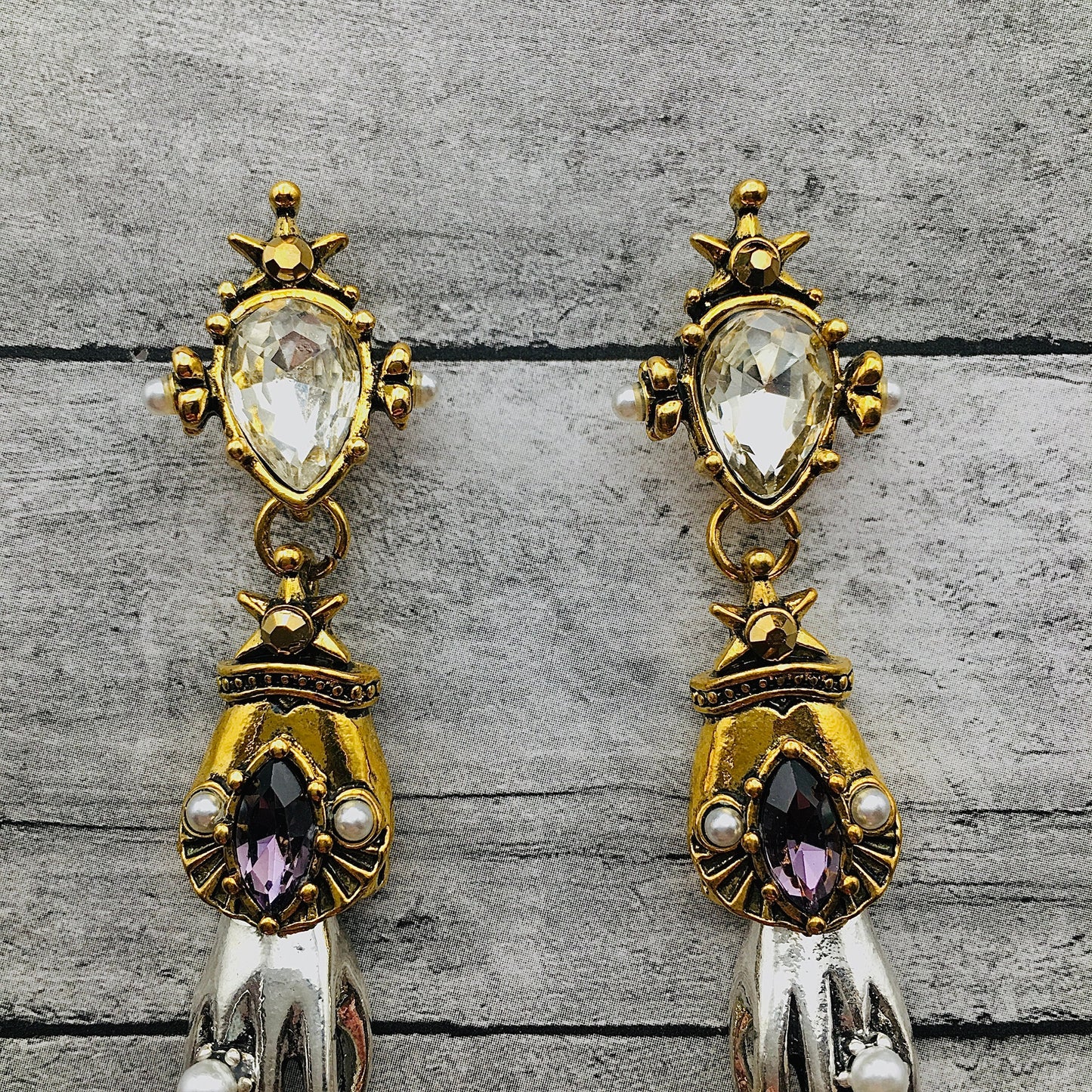 Gothic King Skull Earrings, Victorian Gothic Antique Statement Earrings, Hand of the King Skull Earrings